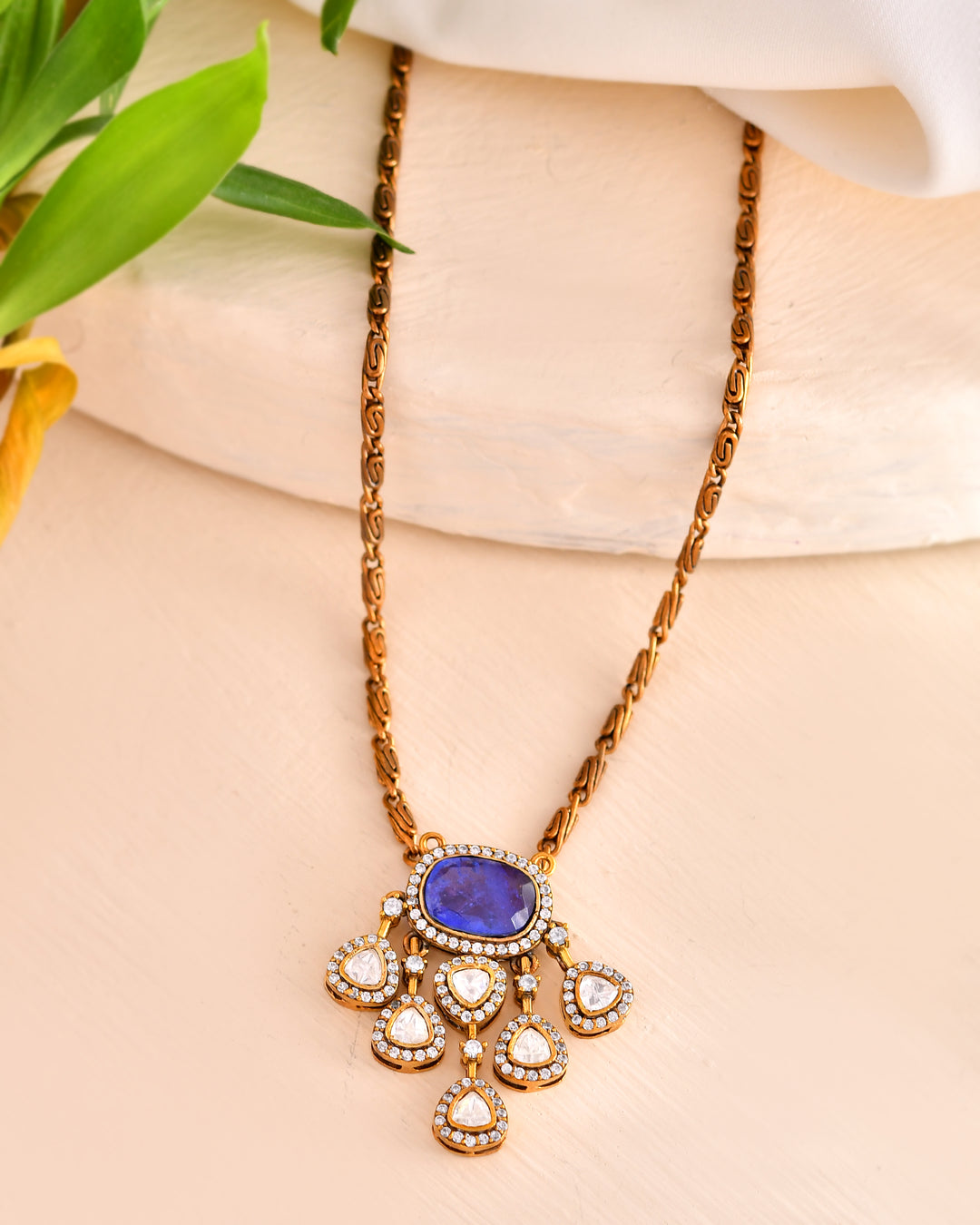 Vintage Blue Drop Pendant Necklace