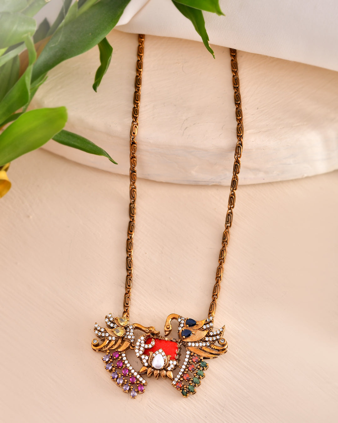 Regal Peacock Necklace with Multicolor Stonework
