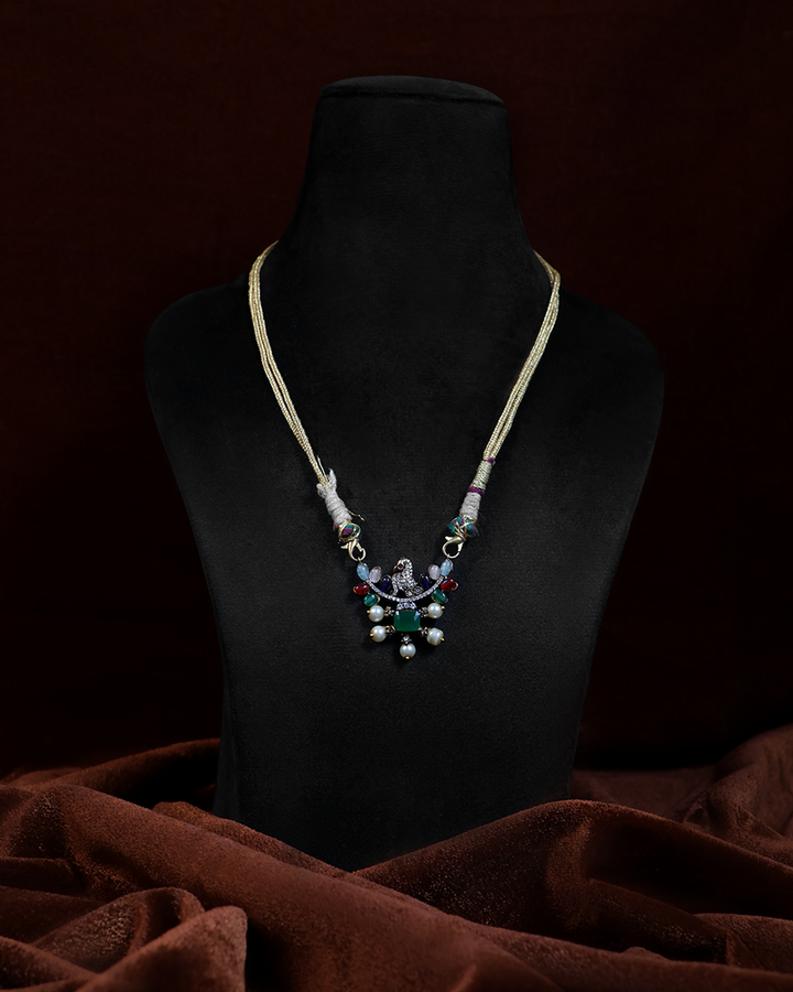 Multicolour Parrot Necklace with Pearls and Emerald