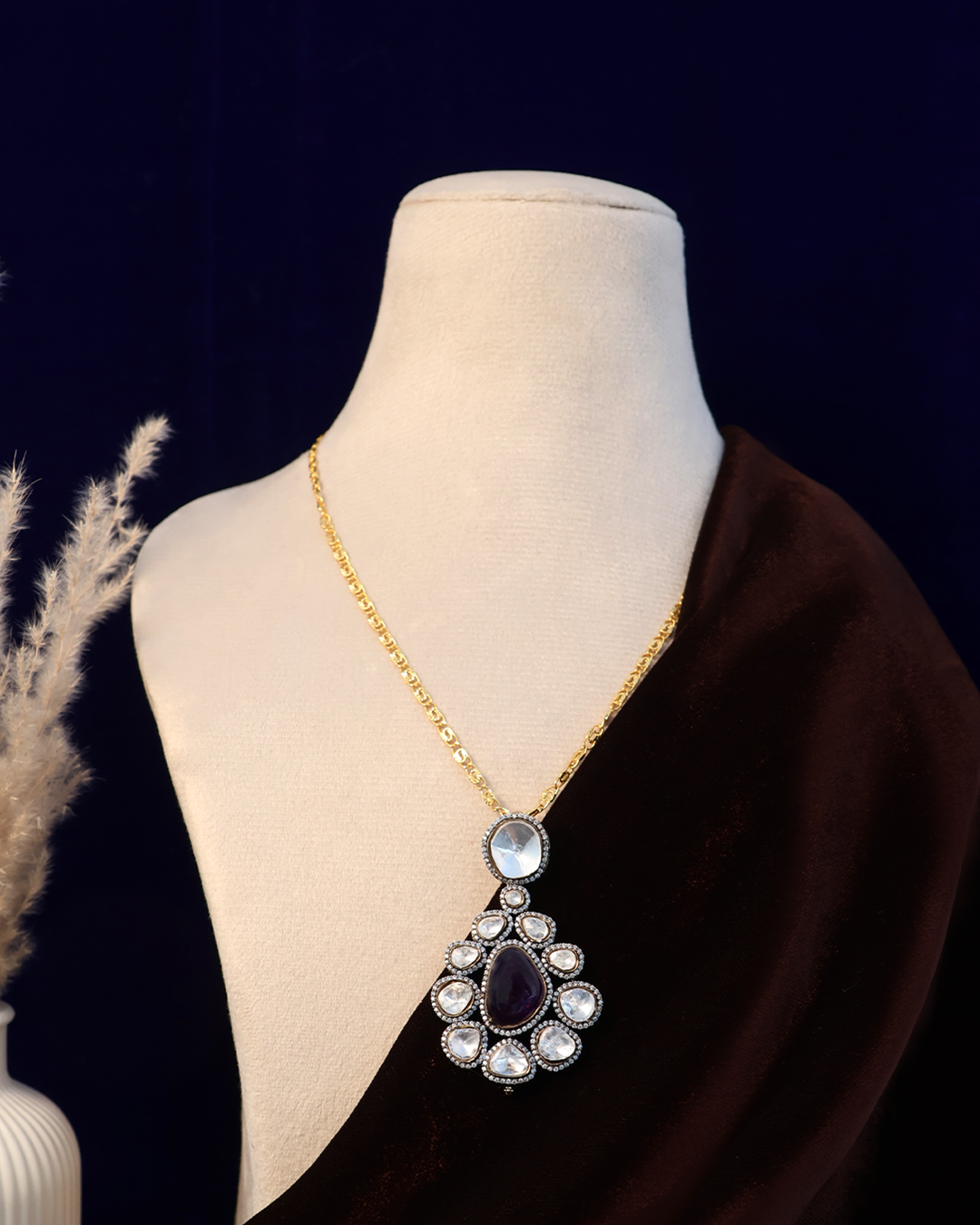 Royal Purple Drop Necklace with Mirror Accents