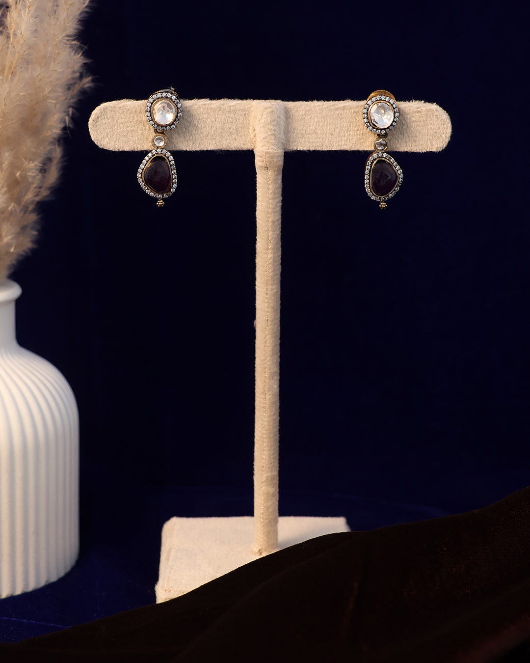 Royal Purple Drop Necklace with Mirror Accents