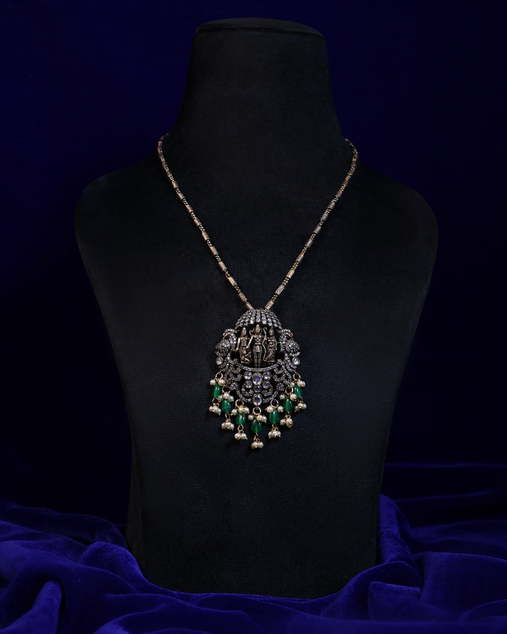 Antique Temple Necklace with Emerald Bead Drops