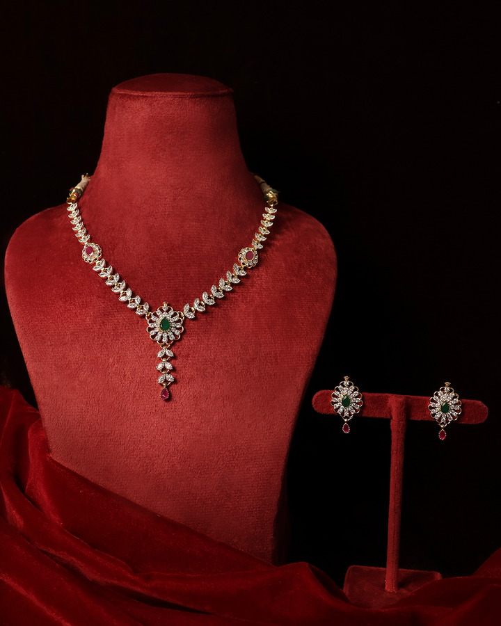 Emerald Drop Necklace Set +Earrings