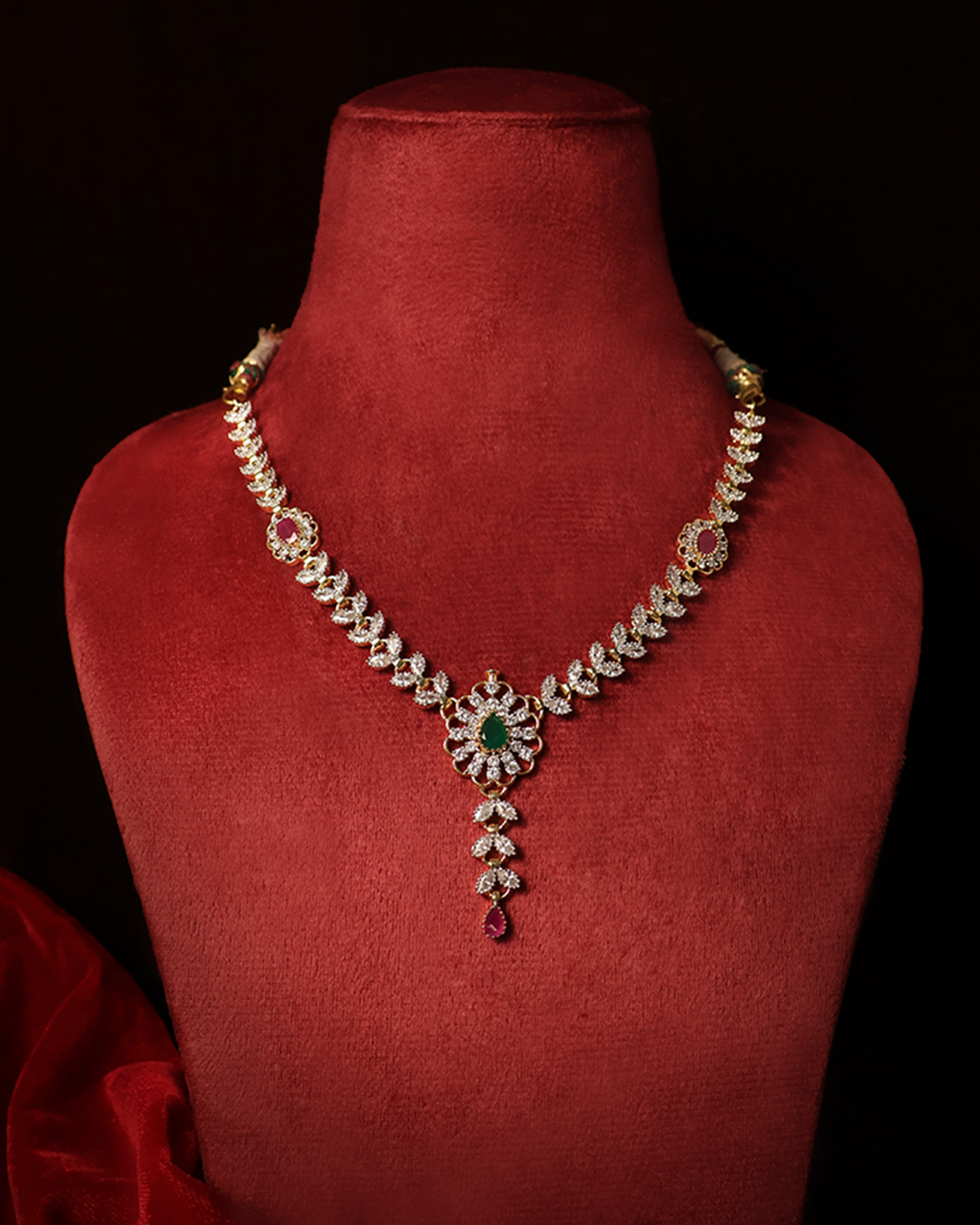 Emerald Drop Necklace Set +Earrings