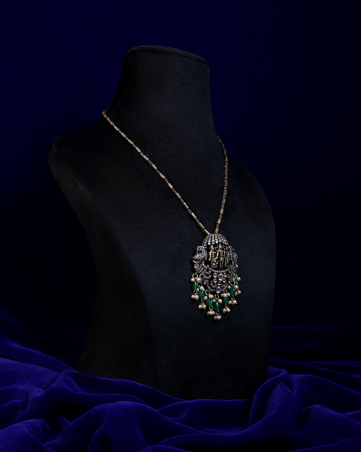 Antique Temple Necklace with Emerald Bead Drops
