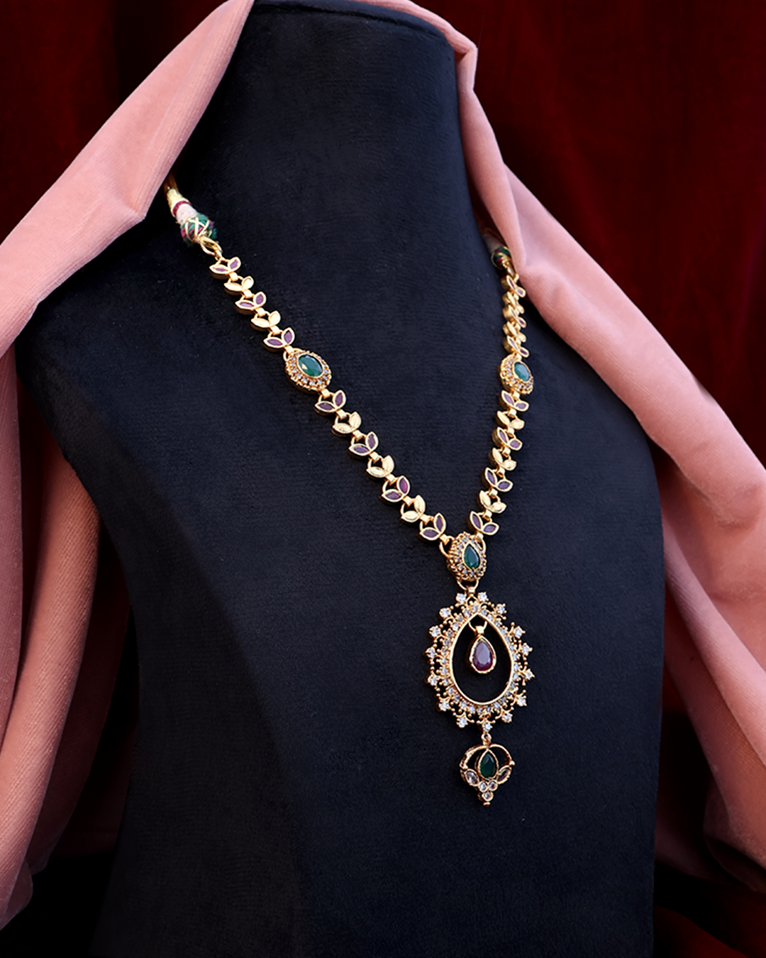 Delicate Emerald & Ruby Drop Set with Kundan Motifs