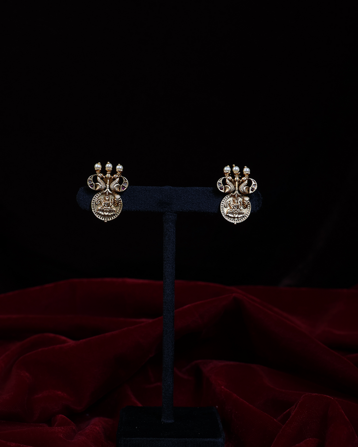 Antique Gold Temple Necklace Set with Lakshmi Motifs