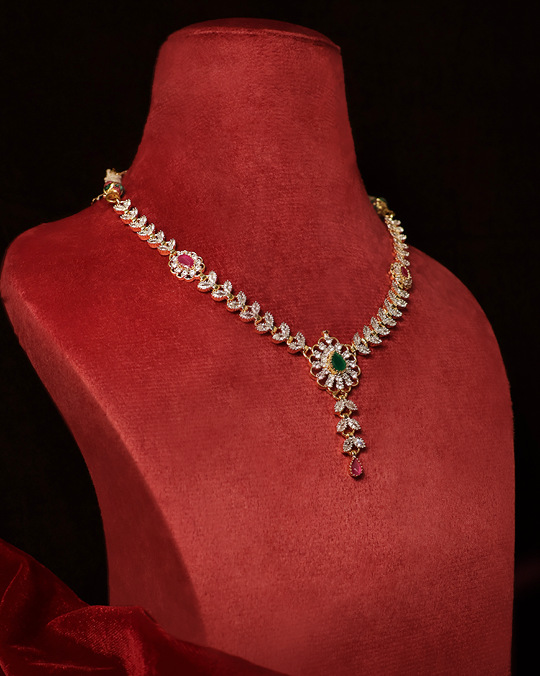 Emerald Drop Necklace Set +Earrings