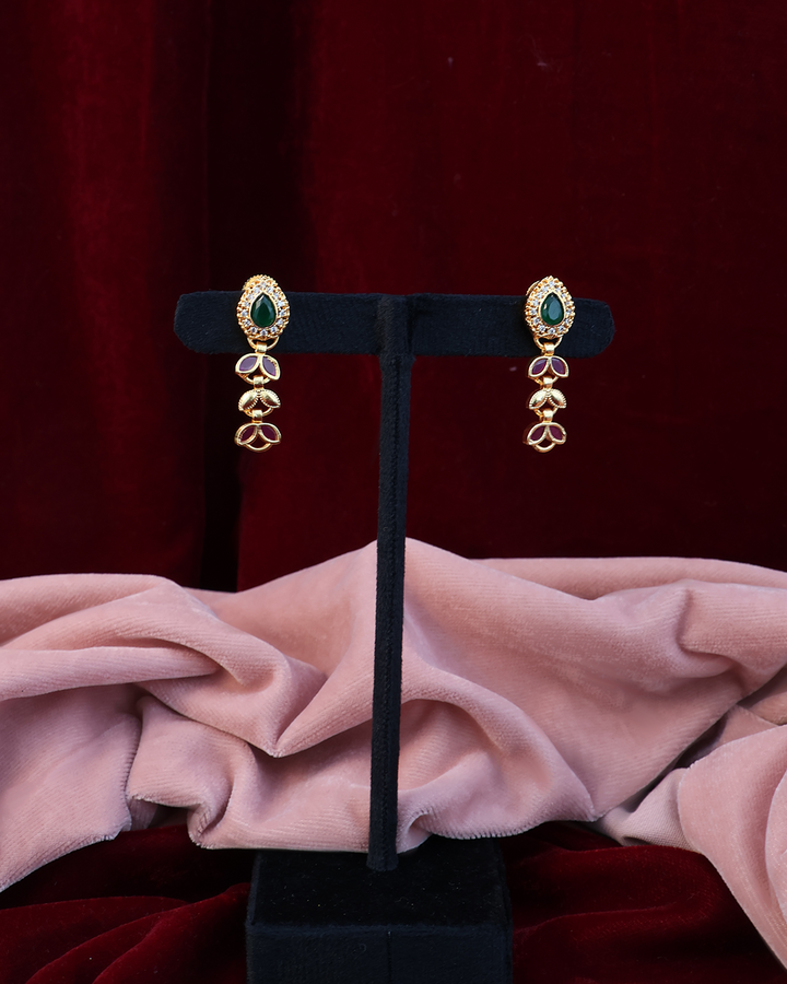 Delicate Emerald & Ruby Drop Set with Kundan Motifs