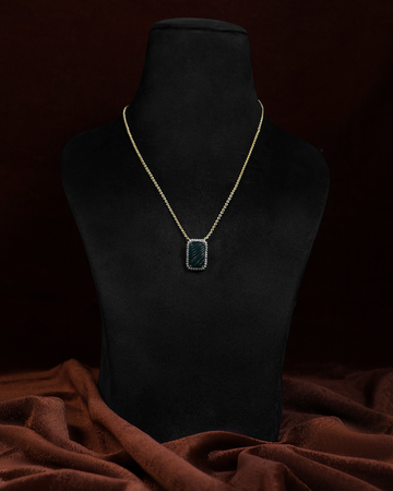 Deep Emerald Rectangle Necklace with Diamond Halo