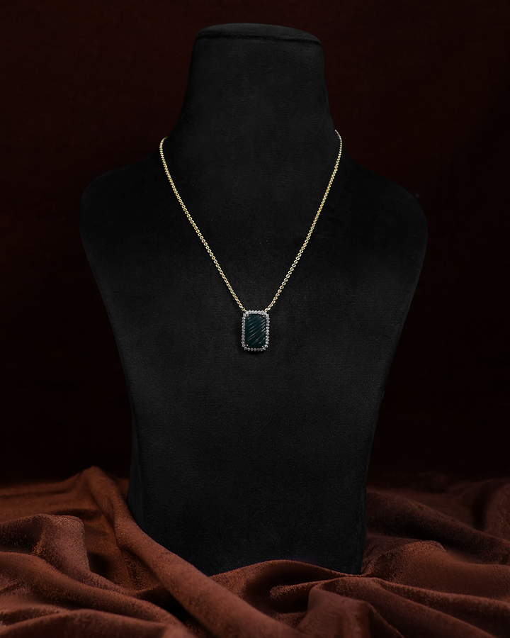 Deep Emerald Rectangle Necklace with Diamond Halo