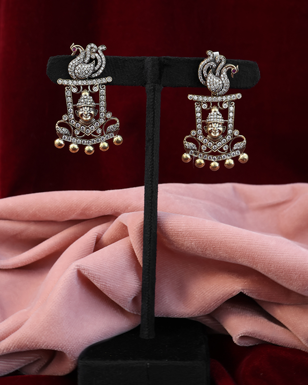 Antique Silver Thread Necklace Set with Golden Drop Detailing