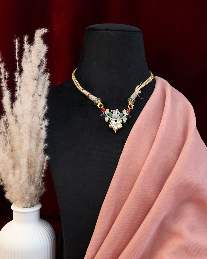 Peacock Navratna Thread Necklace