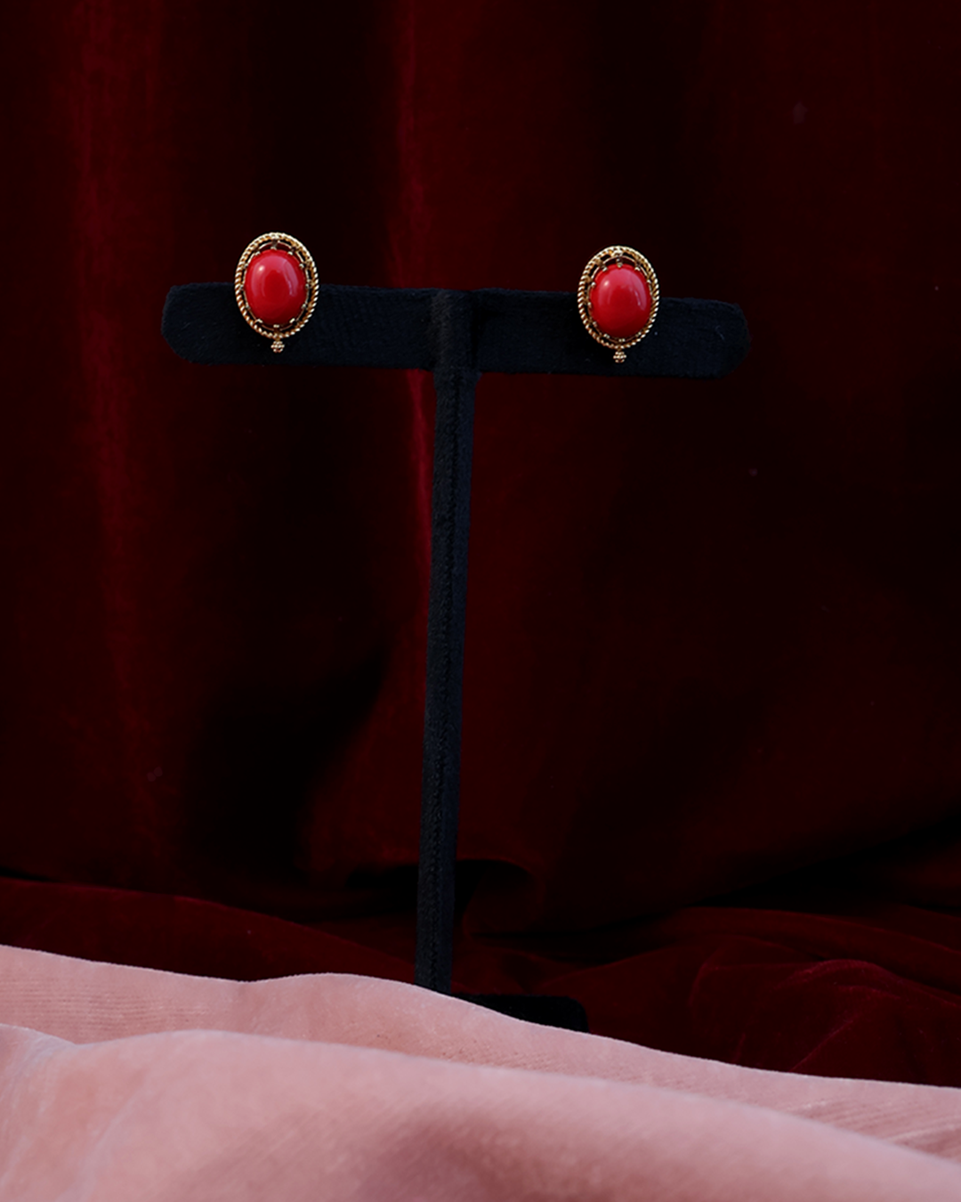 Red Stone Choker Necklace Set with Minimal Gold Detailing