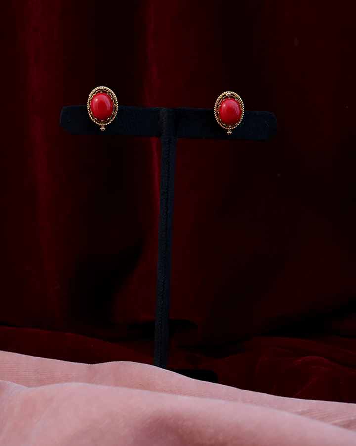 Red Stone Choker Necklace Set with Minimal Gold Detailing