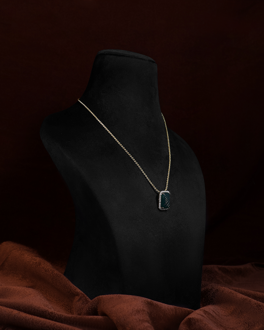 Deep Emerald Rectangle Necklace with Diamond Halo