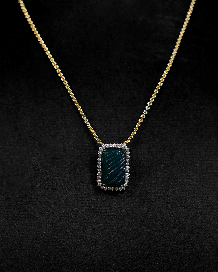 Deep Emerald Rectangle Necklace with Diamond Halo