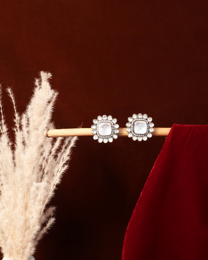 Ivory Stone Studs with Kundan Floral Frame