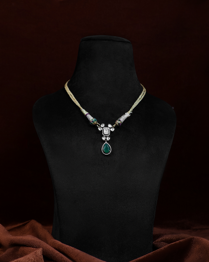 Emerald Teardrop Necklace with Polki Highlights
