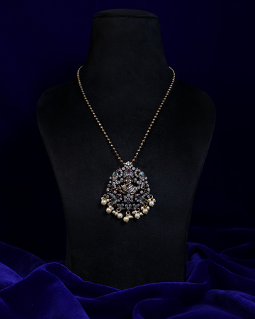Antique Gold Necklace with Regal Motif & Pearl Drops