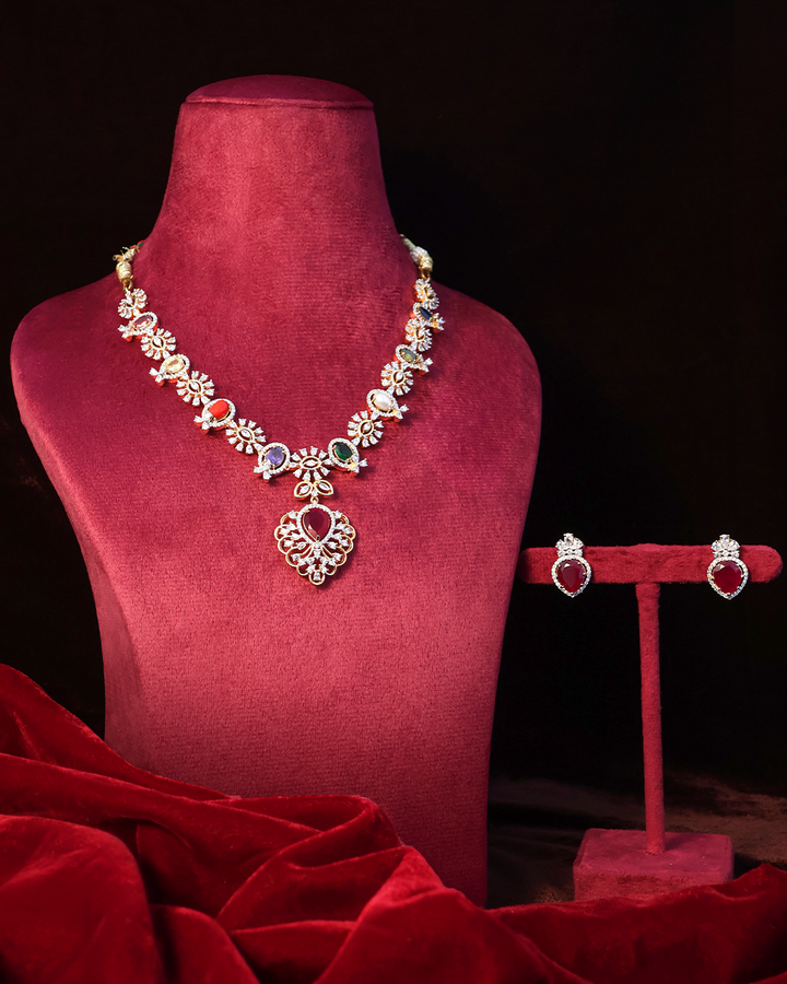 Navratna-Inspired Elegance with Ruby Drop