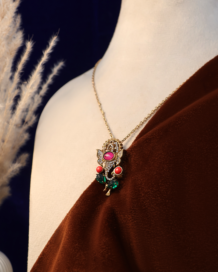 Antique Ruby Green Drop Necklace with Kundan Detailing