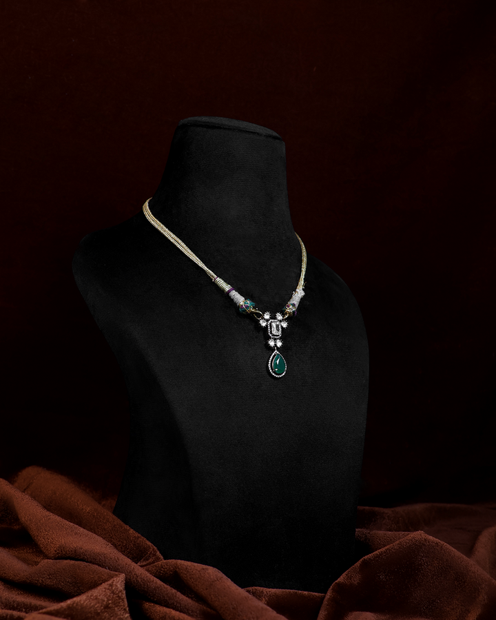 Emerald Teardrop Necklace with Polki Highlights