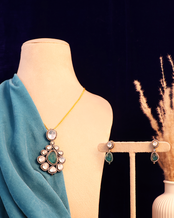 Mint Drop Necklace with Mirror Halo