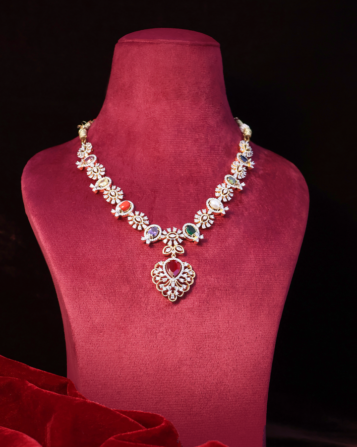 Navratna-Inspired Elegance with Ruby Drop