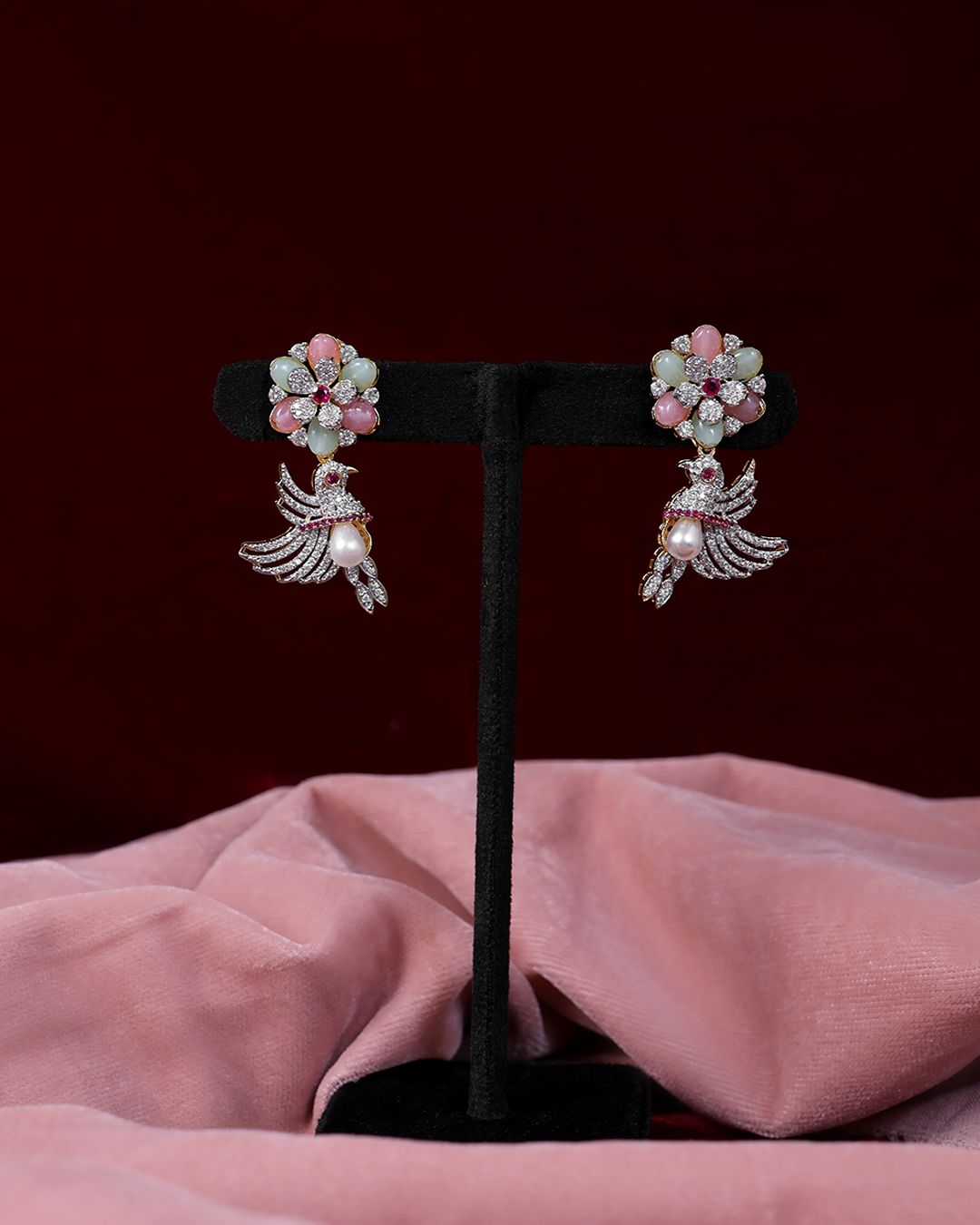 Pastel Floral Necklace Set with Pearl Drops