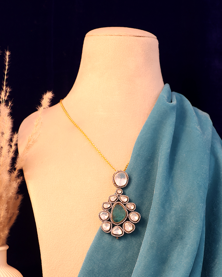 Mint Drop Necklace with Mirror Halo