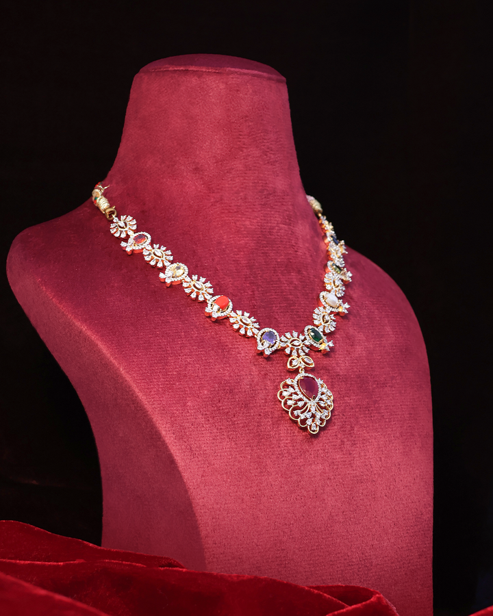 Navratna-Inspired Elegance with Ruby Drop
