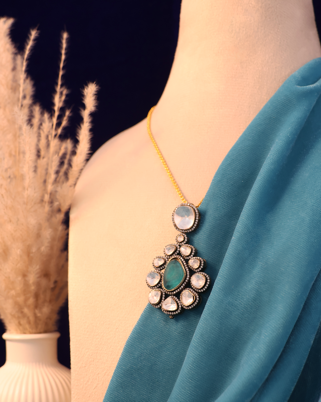Mint Drop Necklace with Mirror Halo