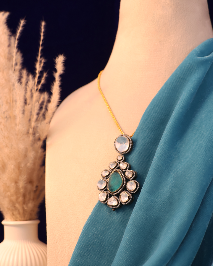 Mint Drop Necklace with Mirror Halo