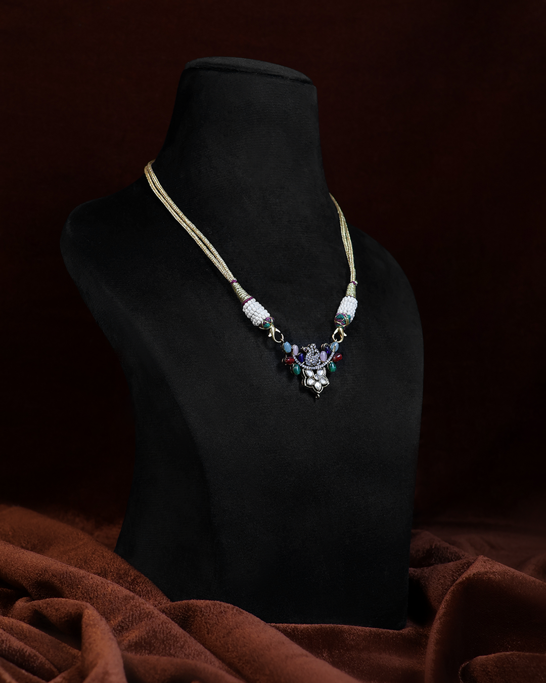 Multicolour Ganesh Necklace with Floral Diamond Drop