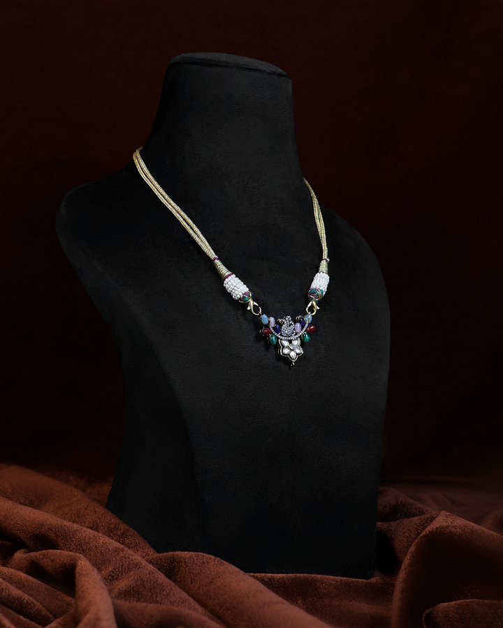 Multicolour Ganesh Necklace with Floral Diamond Drop