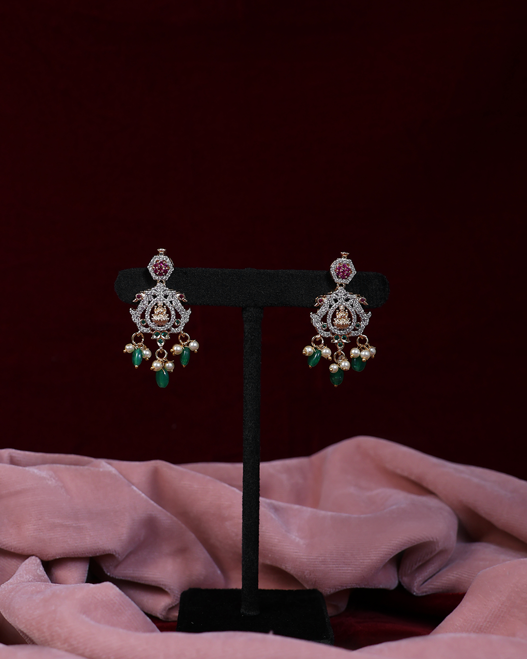 Ruby-Green Stone Necklace Set with Kundan Detailing