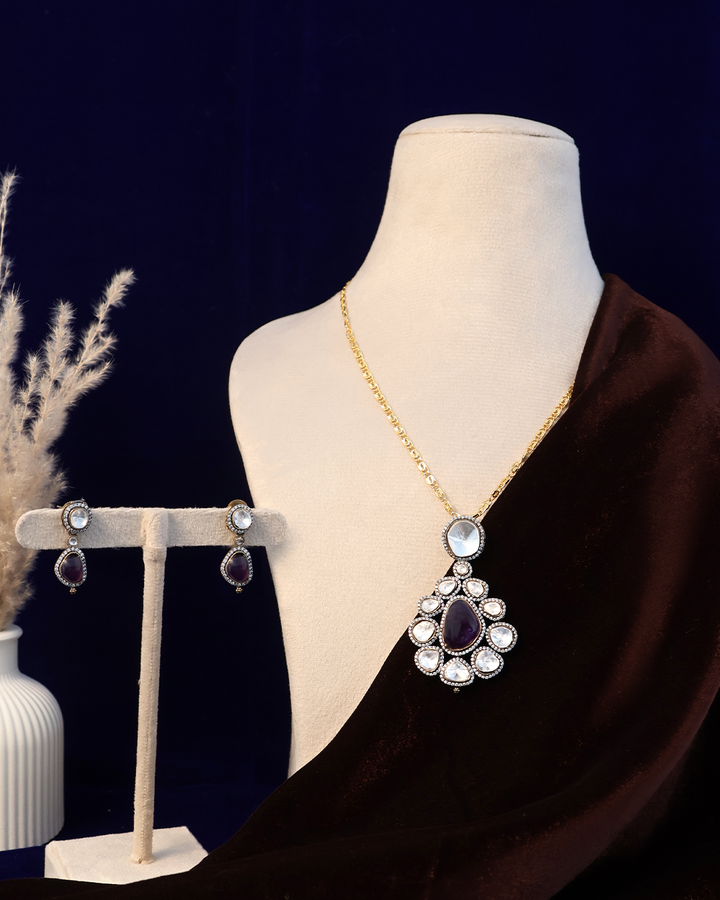 Royal Purple Drop Necklace with Mirror Accents