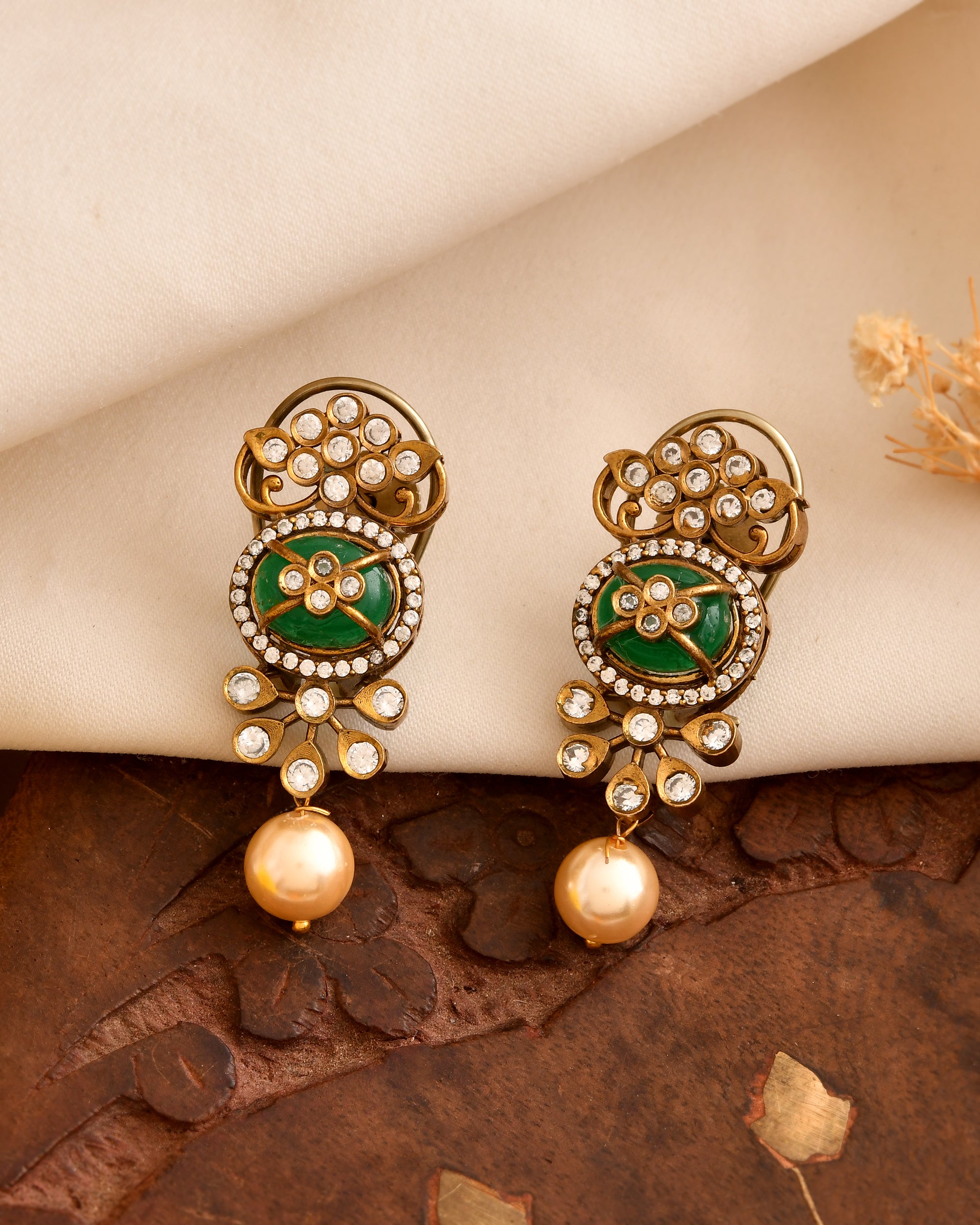 Green Enamel Bridal Set with Pearl Drops