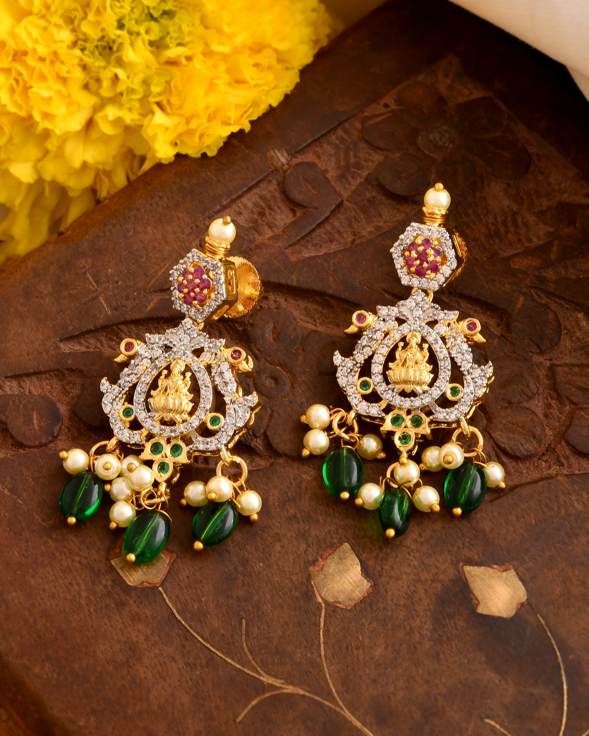 Ruby-Green Stone Necklace Set with Kundan Detailing
