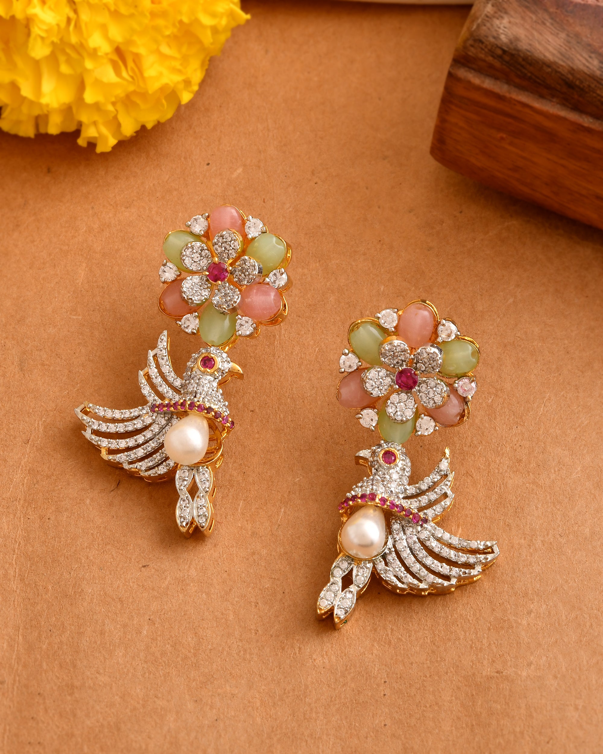 Pastel Floral Necklace Set with Pearl Drops