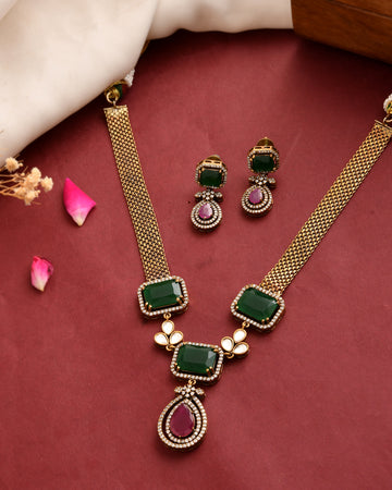 Green and Pink Stone Necklace Set for Women