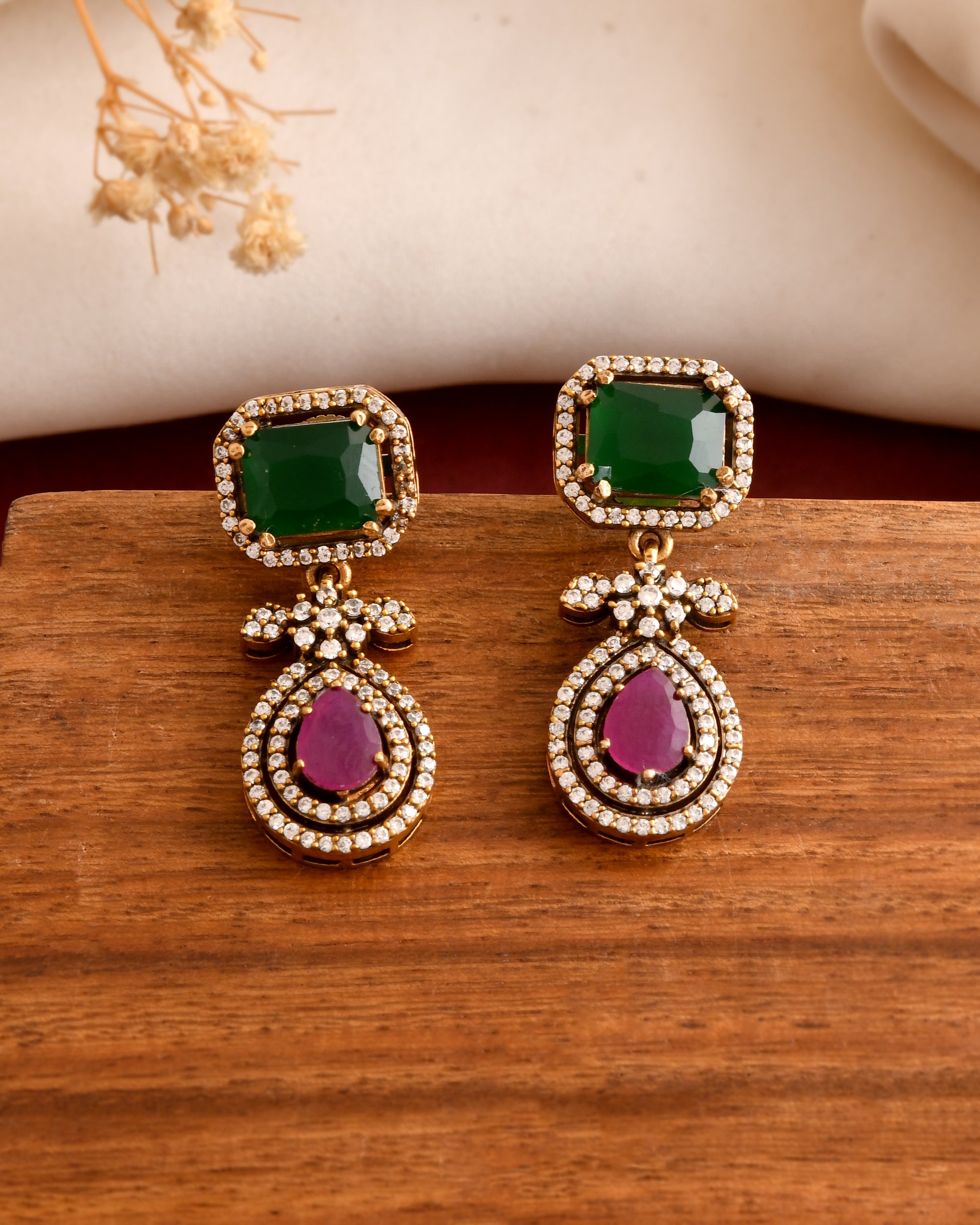 Green and Pink Stone Necklace Set for Women