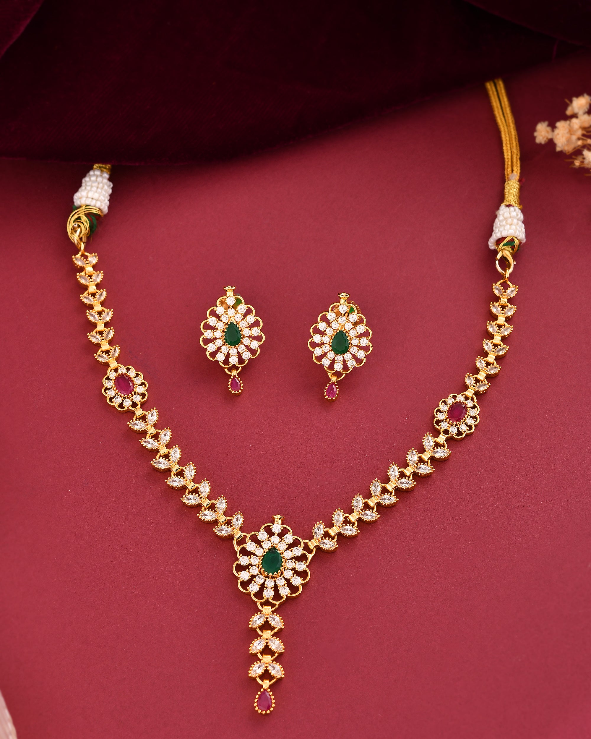 Emerald Drop Necklace Set +Earrings