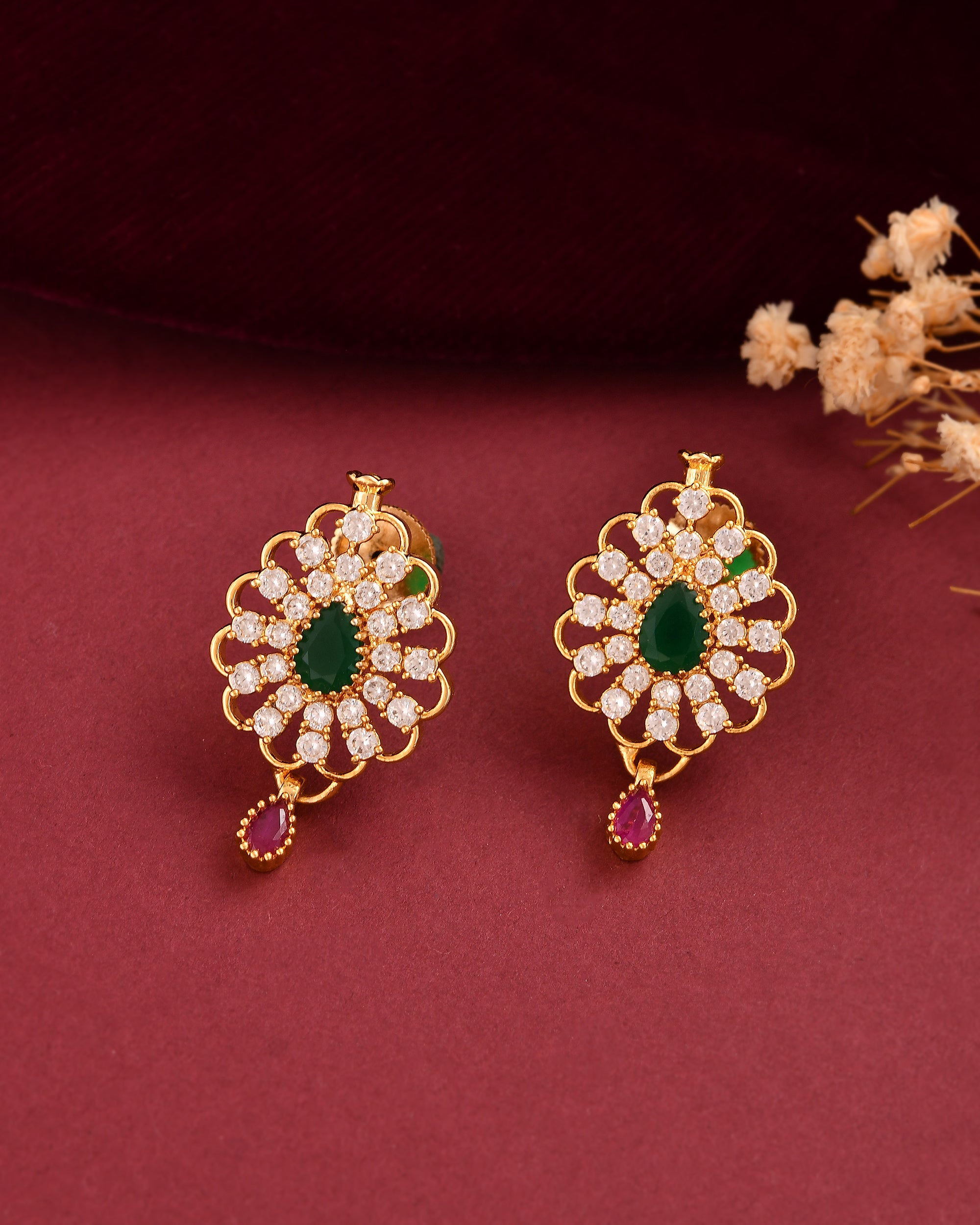 Emerald Drop Necklace Set +Earrings