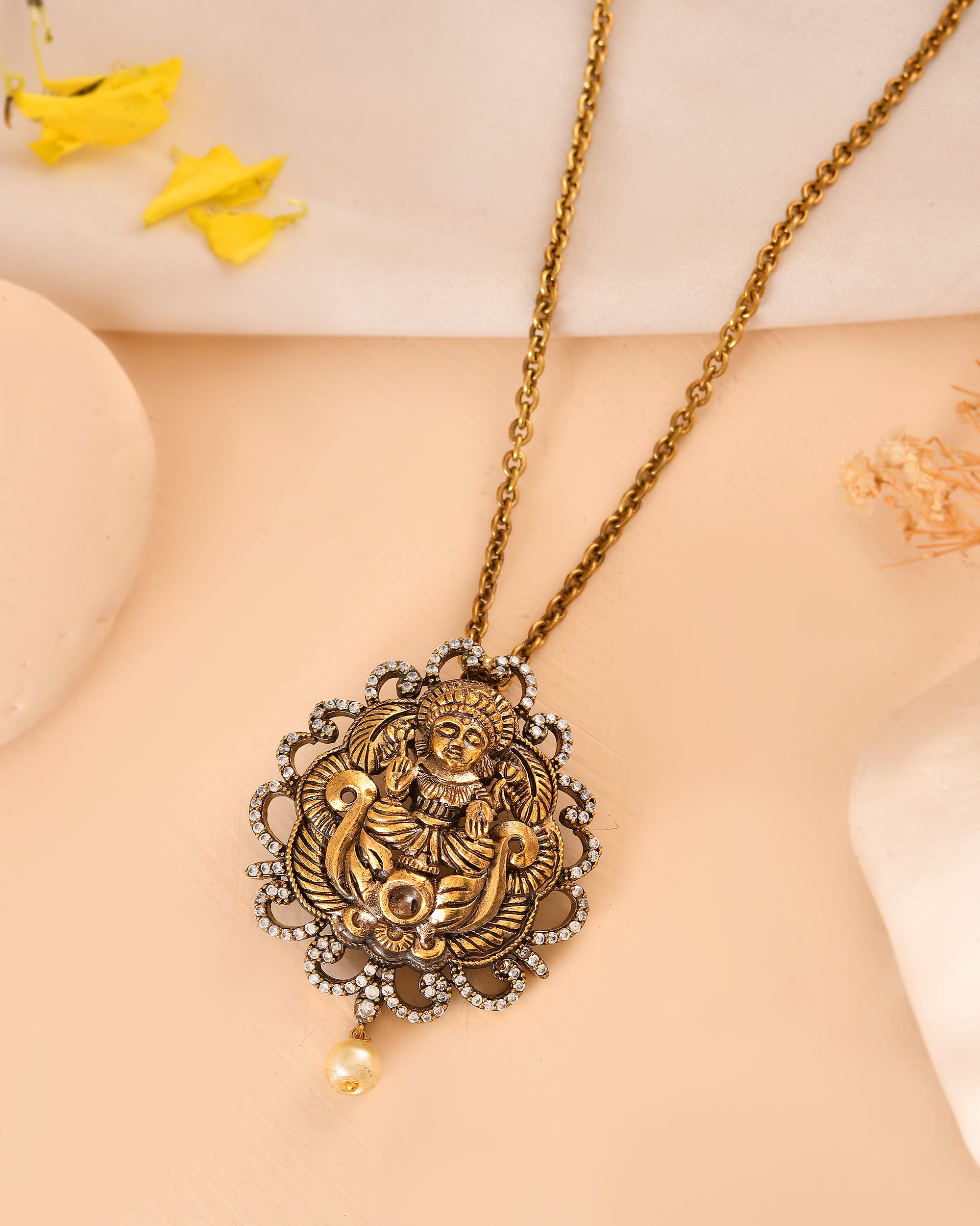 Antique Gold Goddess Necklace on Ox Brown Velvet