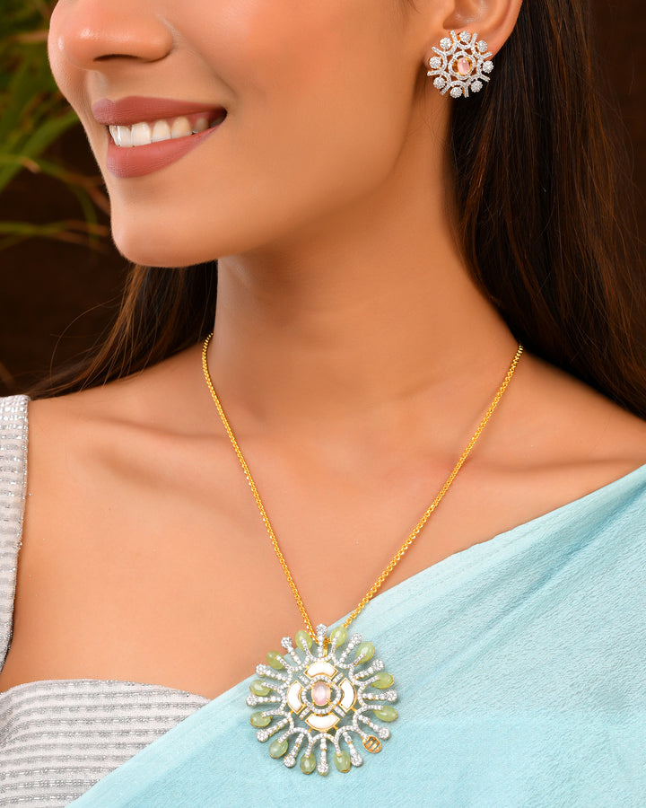 Mint Green Pendant Set with Champagne Center