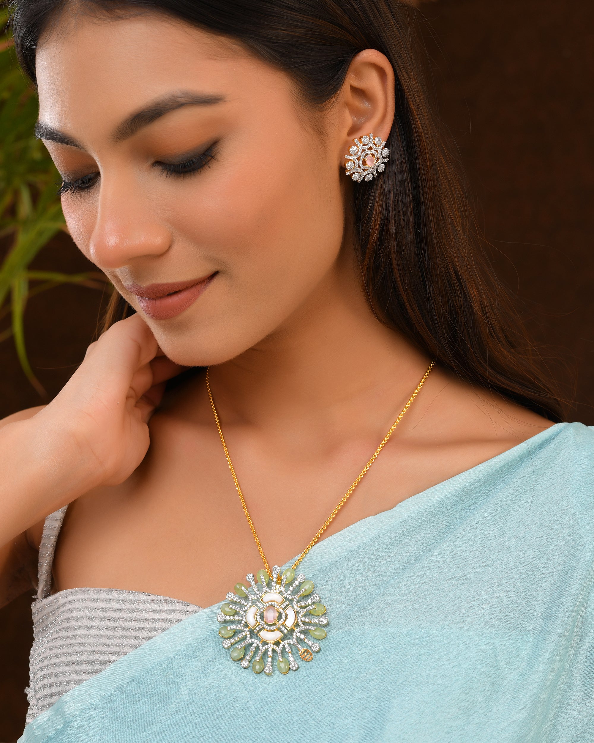 Mint Green Pendant Set with Champagne Center