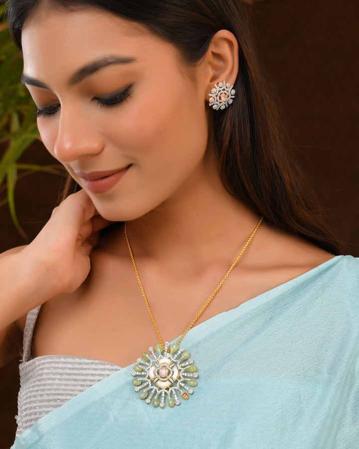 Mint Green Pendant Set with Champagne Center