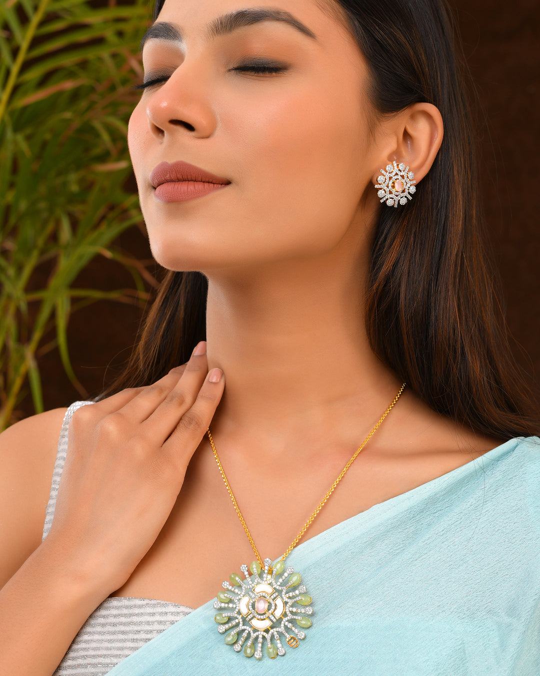 Mint Green Pendant Set with Champagne Center